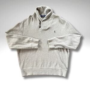 Polo Ralph Lauren Cotton Shawl Collar Henley Sweater Gray XL